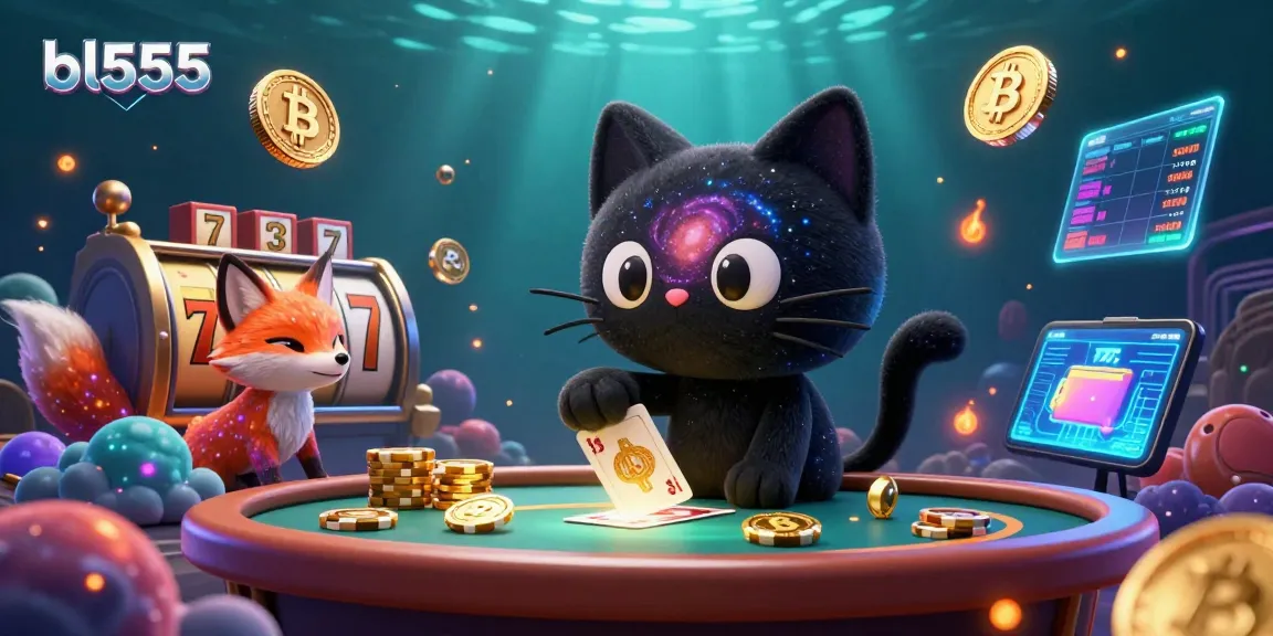 Experience the excitement of bl555 with a cosmic casino scene featuring a black hole cat pulling in golden chips.