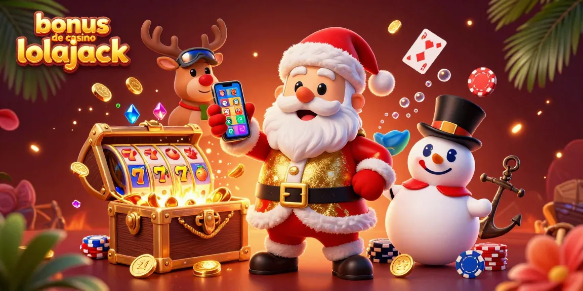 Win with the exclusive bonus de casino lolajack, featuring Santa and his friends in a festive casino scene.