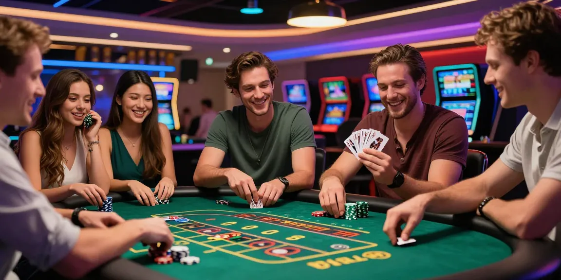 Friends enjoying casino games at 181bet, capturing excitement and camaraderie.