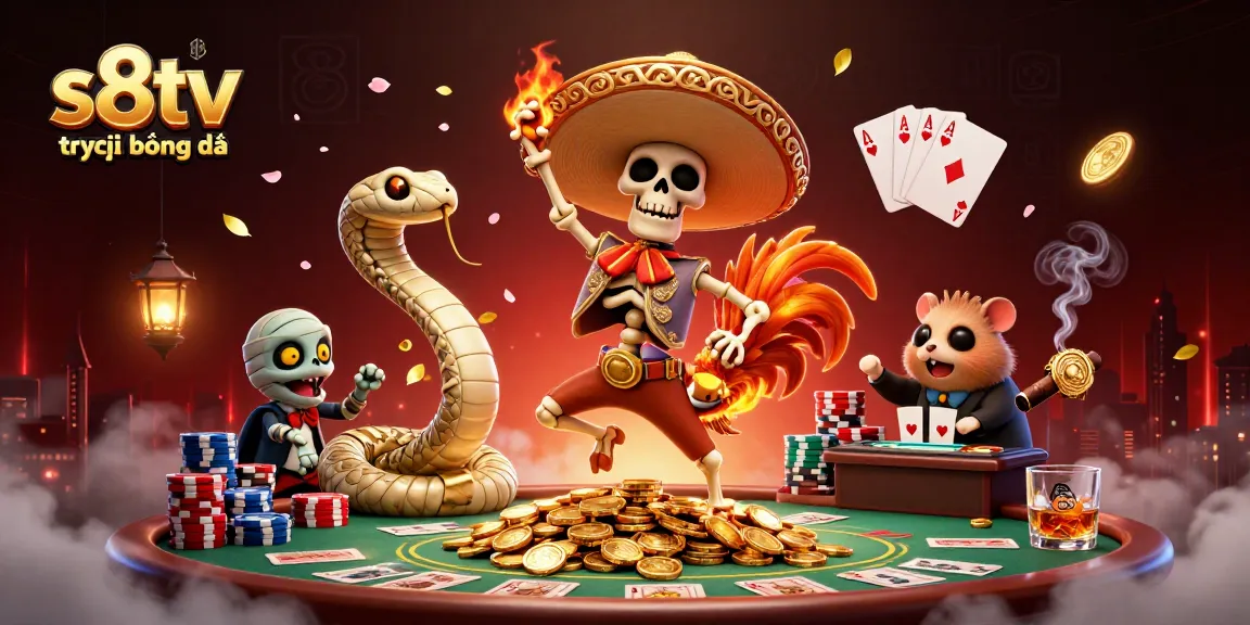 s8tv trực tiếp bóng đá features a vibrant, highly detailed 3D scene with a festive theme portraying gambling elements.