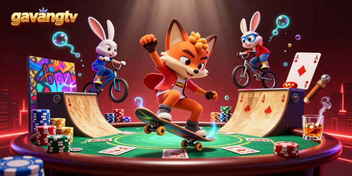Experience thrilling online betting with GavangTV's vibrant 3D casino scene featuring competitive gaming elements.