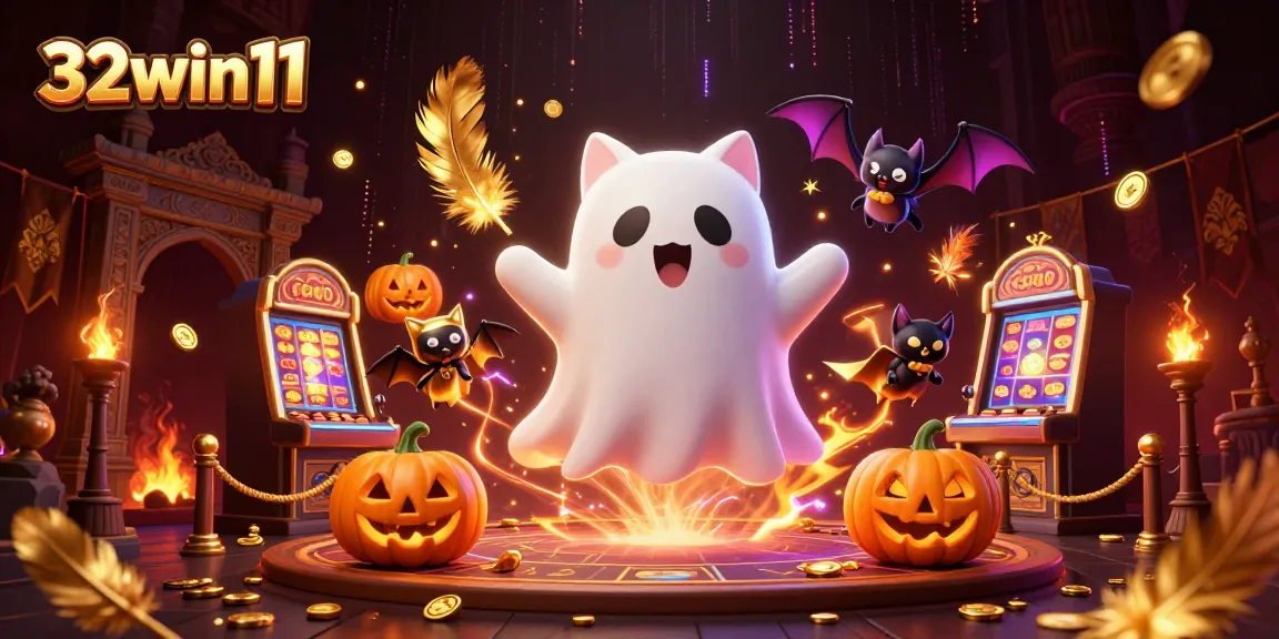 Engage with thrilling 32win11 gaming adventures in a vibrant haunted casino scene.