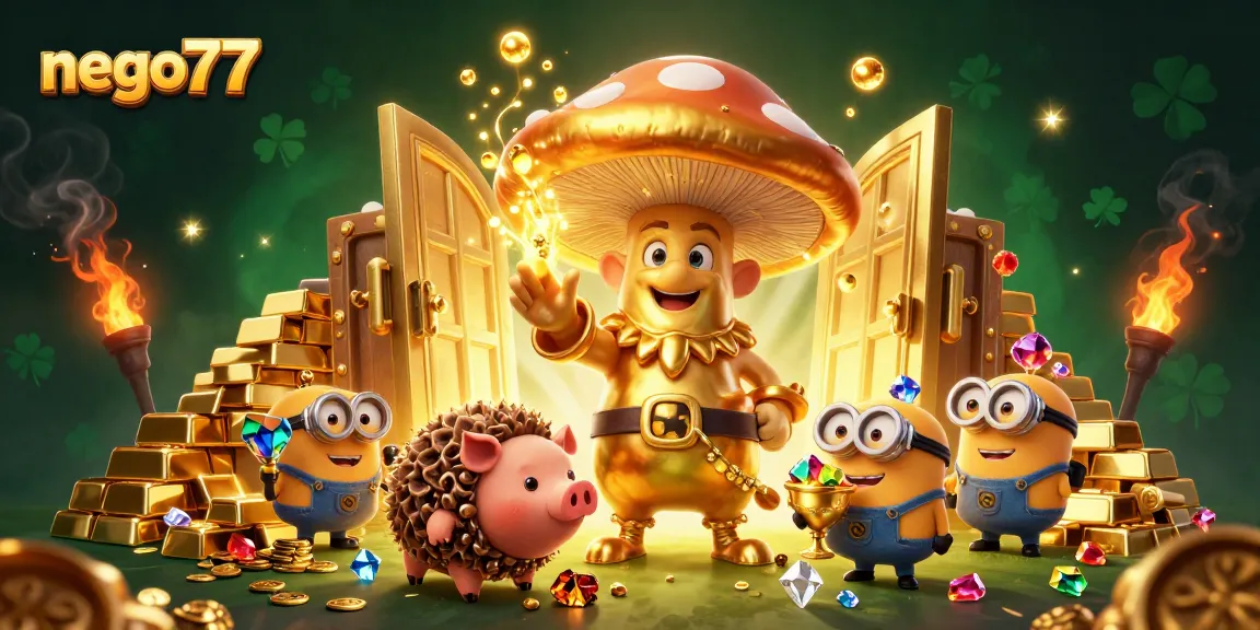 Engage with the vibrant action in nego77's 3D casino world filled with golden treasures and magical characters.