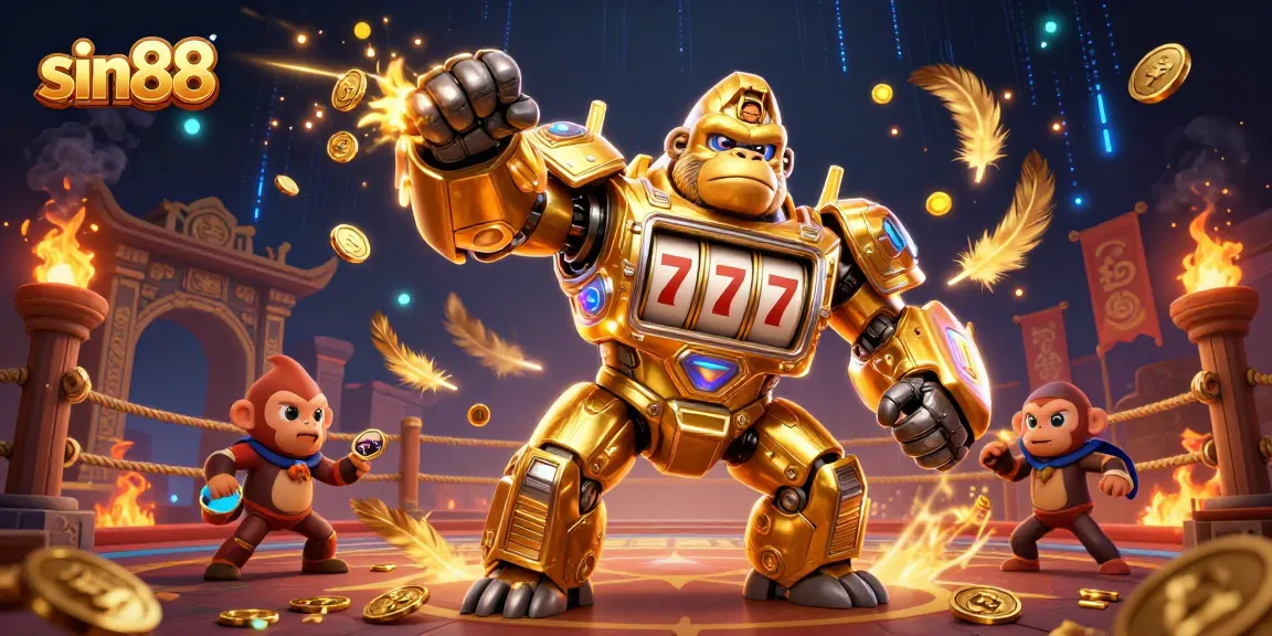 Experience thrilling gameplay at sin88 with a dynamic 3D illustration of an epic gorilla mech.
