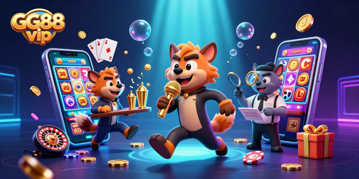 Join the fun at GG88 vip casino with hyena characters in a vibrant, dynamic illustration.