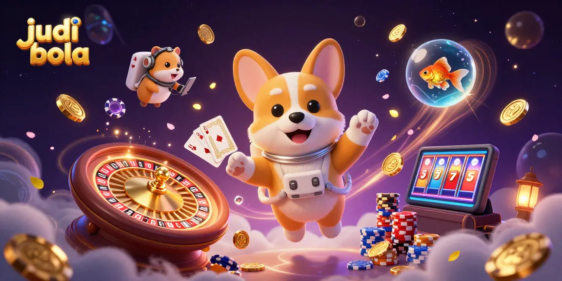 Engage in thrilling judi bola action amidst a whimsical space casino scene filled with floating treasures.